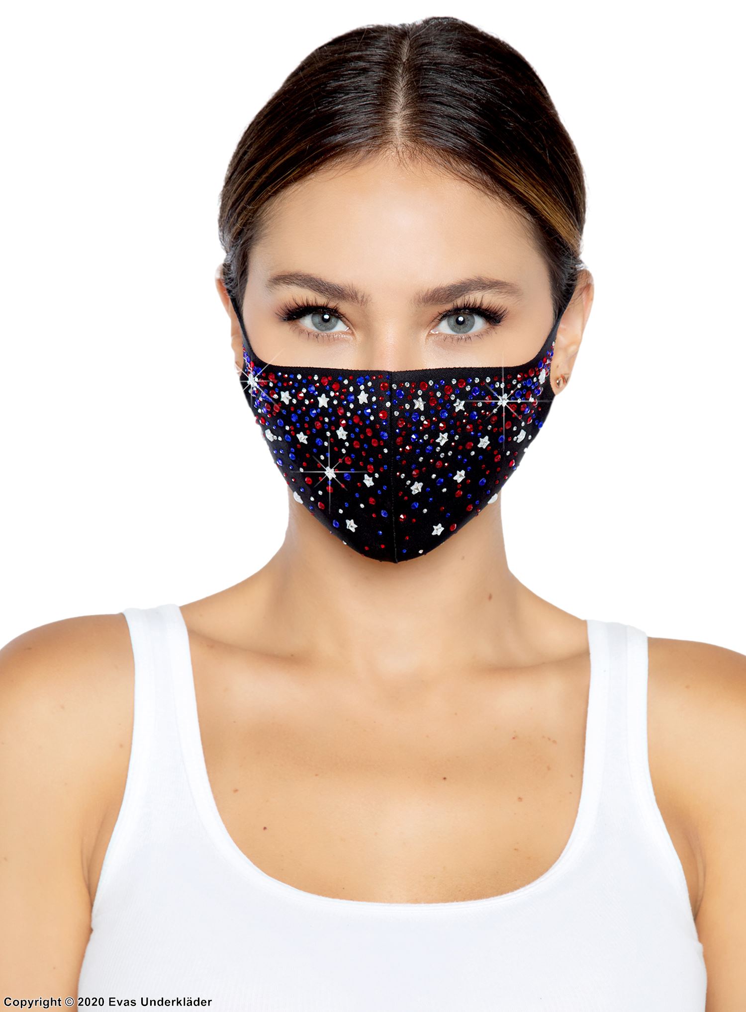 Modeansiktsmask / munskydd med stjärnor och strasstenar